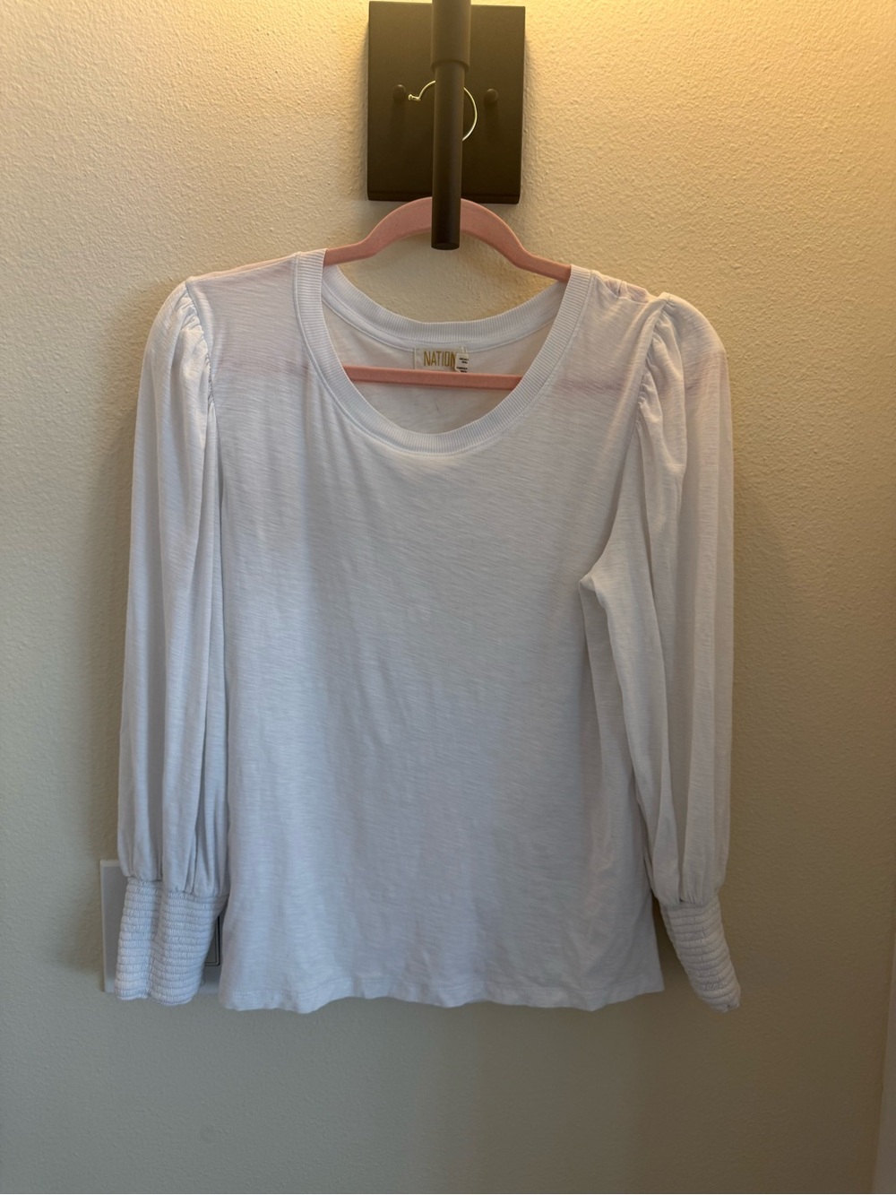 Nation Ltd. White 100% Cotton Puff-Sleeve Long Sleeve Tee